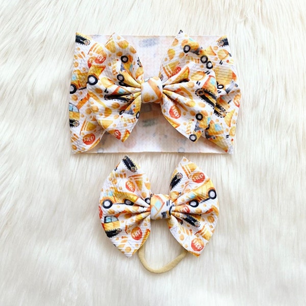 Construction Baby Bow, Bow on Nylon, Bow Headwrap, Bow on Clip, Pigtail Bows, Bow Headband, Flapless Bow, Baby Bow, Toddler Bow