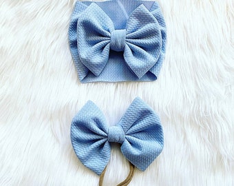 Royal blue hand tied bow nylon headband or clip