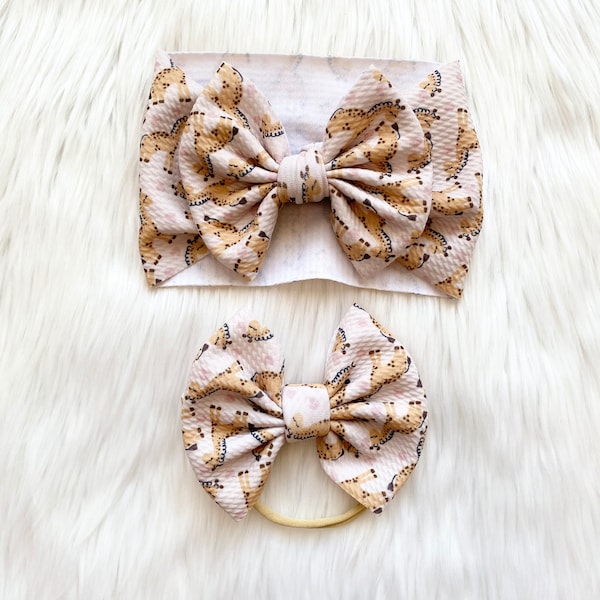 Giraffe Baby Bow: Nylon, Headwrap, Clip or Pigtail Set Hair Bow