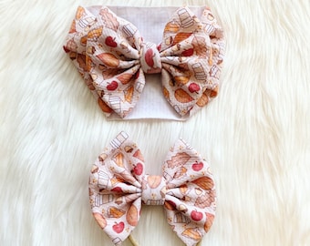 Pumpkin Pie Baby Bow: Fall Thanksgiving Nylon, Headwrap, Clip or Pigtail Set Hair Bow