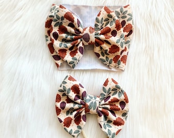Fall Leaves Baby Bow, Bow on Nylon, Bow Headwrap, Bow on Clip, Pigtail Bows, Bow Headband, Fall Bow, Thanksgiving Baby Bow, Baby Bow
