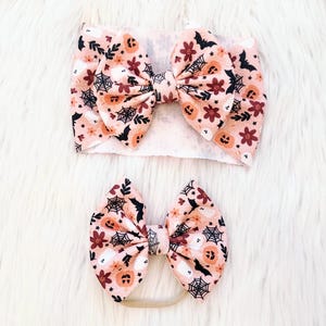 Boho Halloween Baby Bow, Bow on Nylon, Bow Headwrap, Bow on Clip, Pigtail Bows, Bow Headband, Fall Bow, Halloween Bow, Baby Bow, Bat Bow