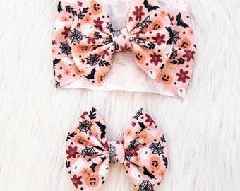 Boho Halloween Baby Bow: Nylon, Headwrap, Clip or Pigtail Set Hair Bow
