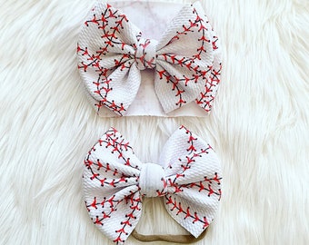 Baseball Stitching Baby Bow: Nylon, Headwrap, Clip or Pigtail Set Hair Bow