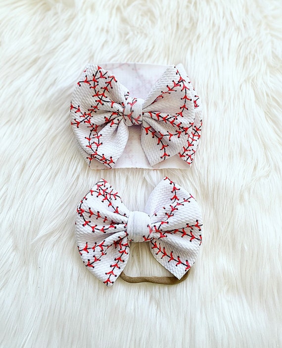 Baseball Stitching Baby Bow Bow on Nylon Bow Headwrap Bow on