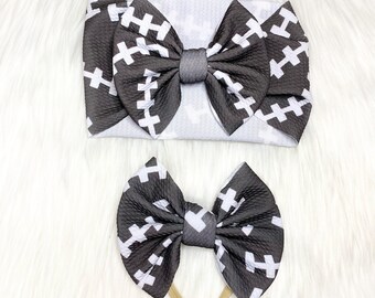 Football Stitching Baby Bow: Nylon, Headwrap, Clip or Pigtail Set Hair Bow