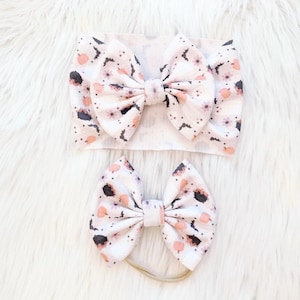 Neutral Boho Halloween Baby Bow, Bow on Nylon, Bow Headwrap, Bow on Clip, Pigtail Bows, Bow Headband, Fall Bow, Halloween Bow, Baby Bow