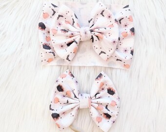 Neutral Boho Halloween Baby Bow: Nylon, Headwrap, Clip or Pigtail Set Hair Bow