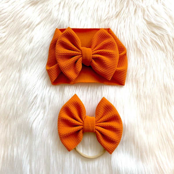Pumpkin Orange Baby Bow, Bow on Nylon, Bow Headwrap, Bow on Clip, Pigtail Bows, Bow Headband, Flapless Bow, Baby Bow, Toddler Bow, Fall Bow