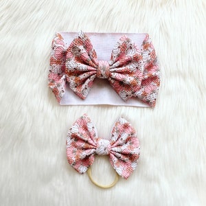 Pink Pumpkin Baby Bow, Bow on Nylon, Bow Headwrap, Bow on Clip, Pigtail Bows, Bow Headband, Fall Bow, Thanksgiving Baby Bow, Baby Bow