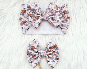 Floral Football Baby Bow: Nylon, Headwrap, Clip or Pigtail Set Hair Bow