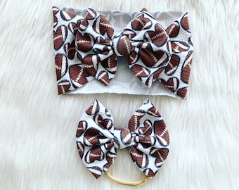 Football Hearts Baby Bow: Nylon, Headwrap, Clip or Pigtail Set Hair Bow