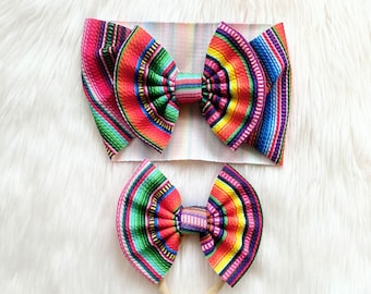 Serape Baby Bow: Cinco de Mayo Nylon, Headwrap, Clip or Pigtail Set Hair Bow