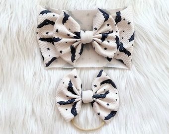 Halloween Bats Baby Bow: Nylon, Headwrap, Clip or Pigtail Set Hair Bow