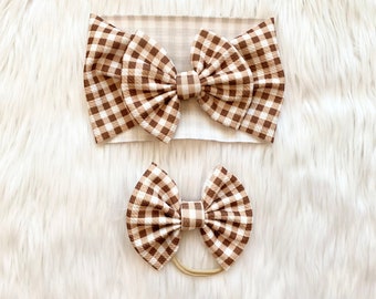 Harvest Plaid Baby Bow, Bow on Nylon, Bow Headwrap, Bow on Clip, Pigtail Bows, Bow Headband, Fall Bow, Thanksgiving Baby Bow, Hair Bow