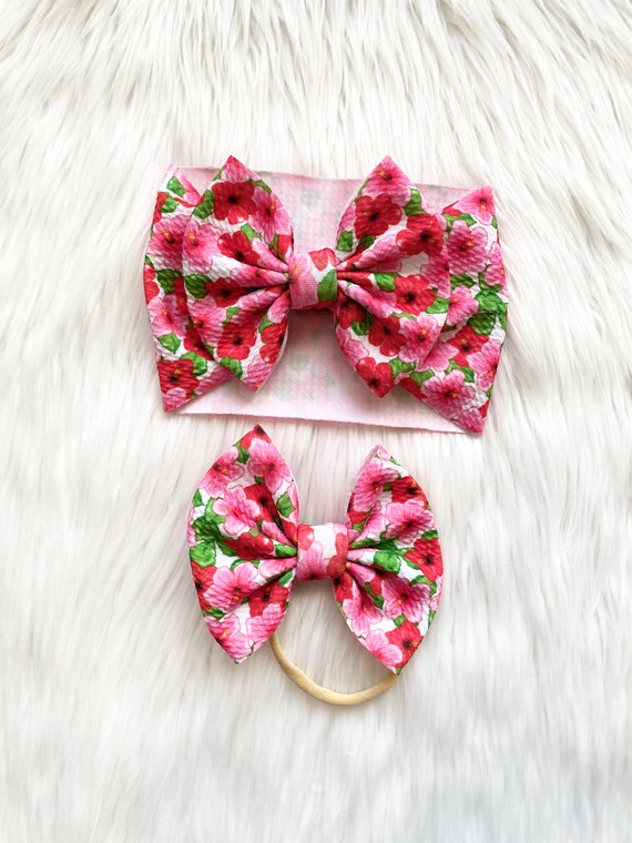 Tropical Print Hairband with Pink Bow Tropical Print Hairband with Pink Bow main image 2