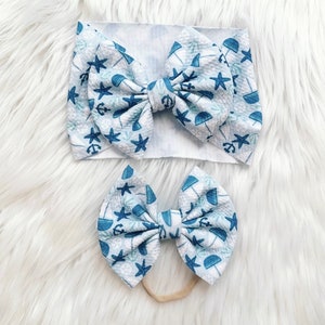 Beach Baby Bow: Anchor, Starfish Nylon, Headwrap, Clip or Pigtail Set Hair Bow