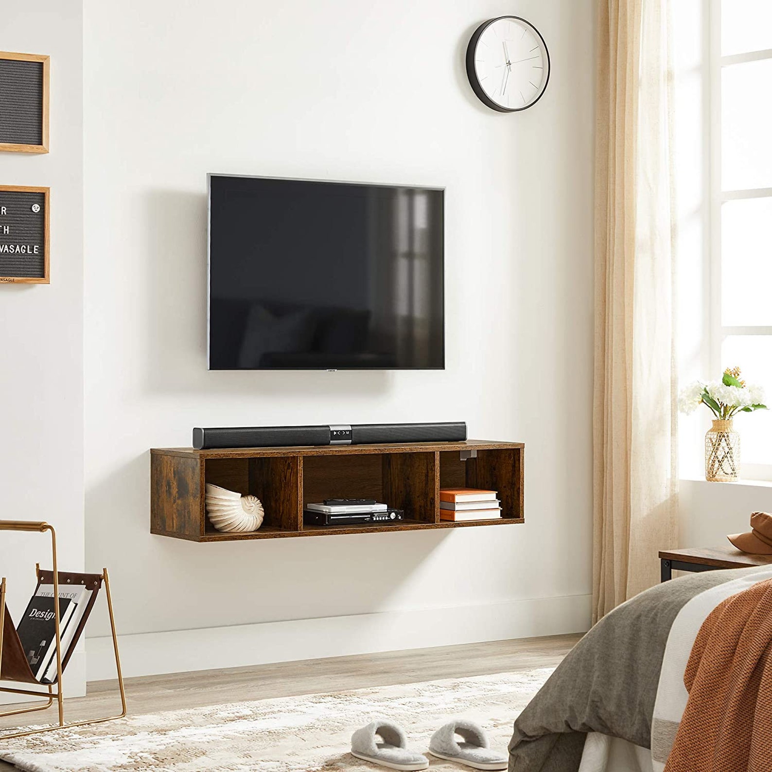 Wooden Wall Mounted TV WallMounted TV Stand Hanging Etsy