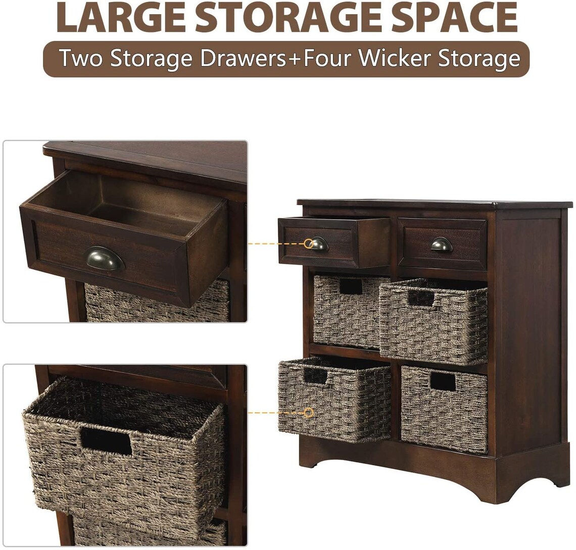 Storage with Wicker Basket with Wood Drawers Etsy