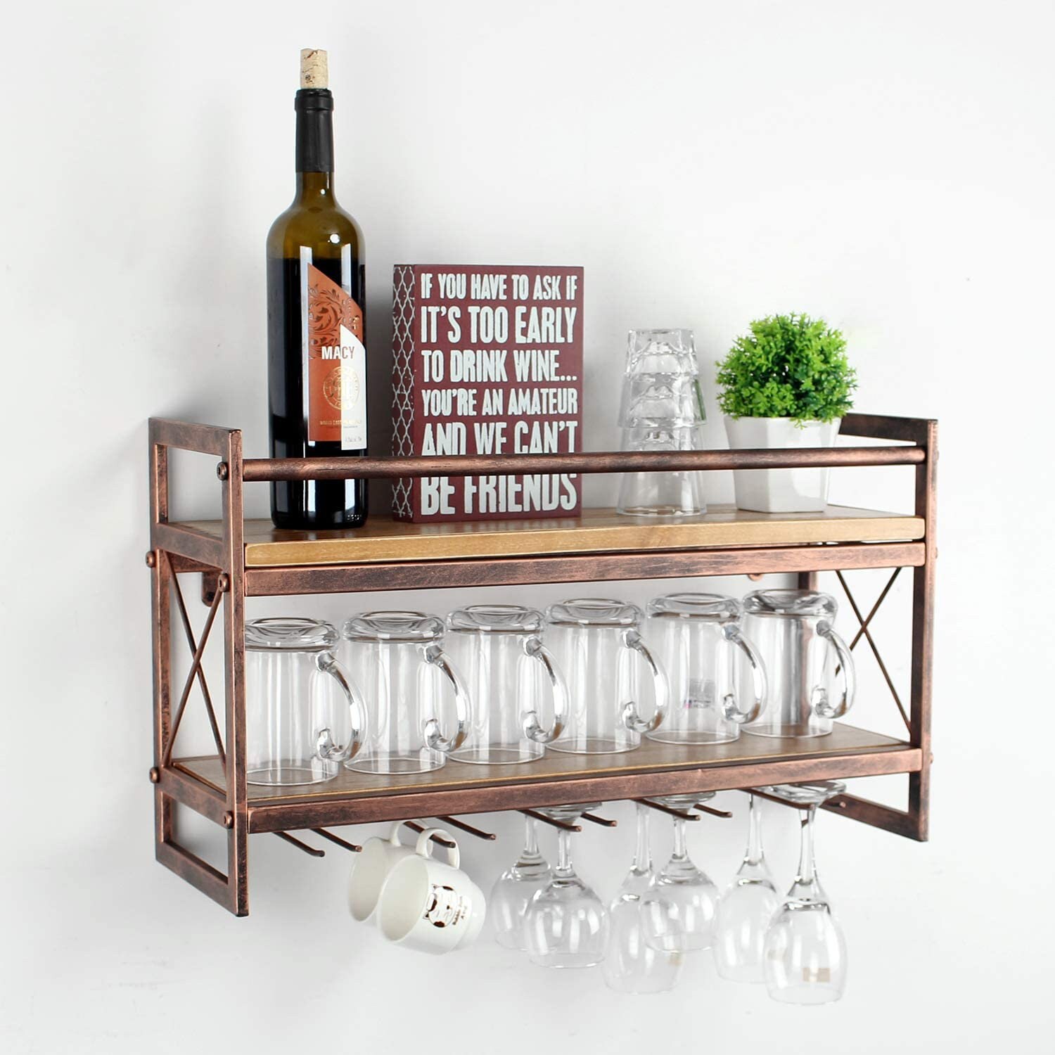 Metal and Wood Wall Liquor 2Tier Metal and Wood Etsy