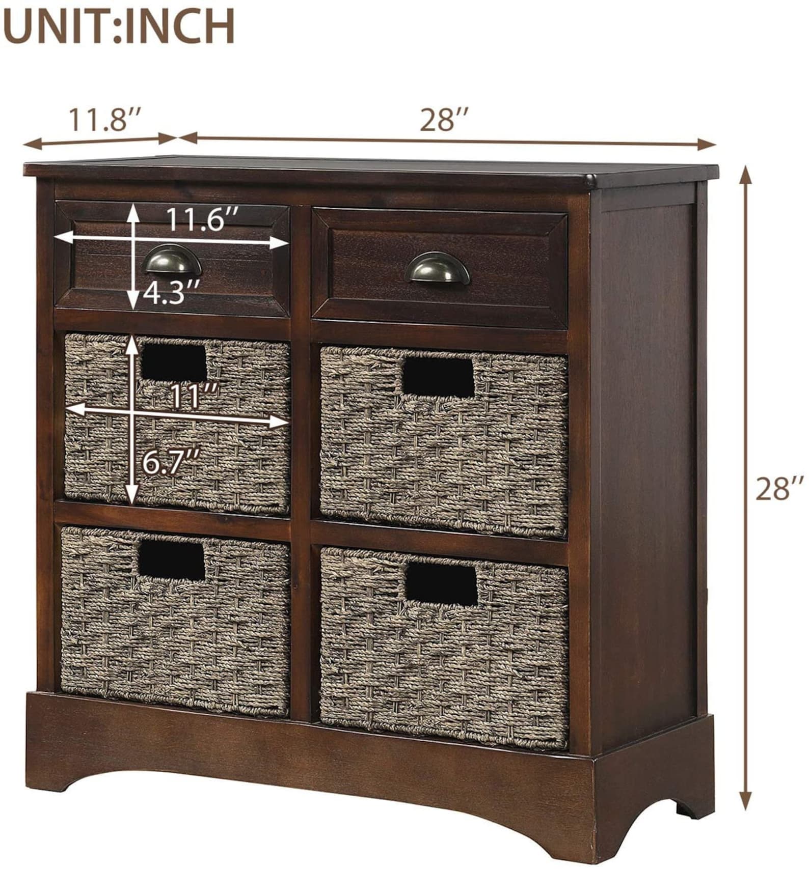 Storage with Wicker Basket with Wood Drawers Etsy