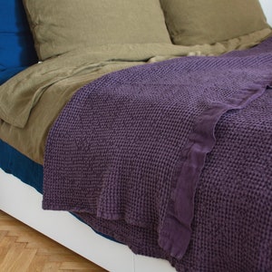Waffle Linen Blanket In Purple Plum, Linen Throw Blanket, Bedspread, Linen Bed Throw, Linen Bedding, Linen Plaid, Linen Wrap, More Colours