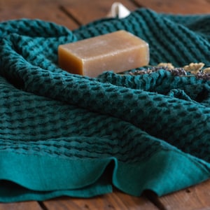 Waffle Linen Towel, Natural Linen Hand Towel, Bath Towel, Sauna Towel, High Quality Absorbent Towel, Bath Linens  | Colors: Green or Yellow
