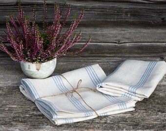 Stripe Linen Tea Towel, Linen Hand Towel, Washed Linen Kitchen Towel, Linen dishcloths, Handmade, Two sizes available, Housewarming Gift