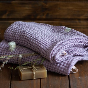 Linen Waffle Towel in Violet, Natural Linen Hand Towel, Bath Towel, Sauna Towel, Available in different sizes, Colors: Violet, Mint, Pink