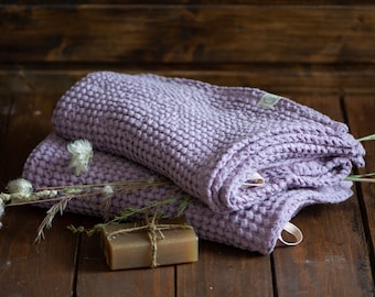 Linen Waffle Towel in Violet, Natural Linen Hand Towel, Bath Towel, Sauna Towel, Available in different sizes, Colors: Violet, Mint, Pink