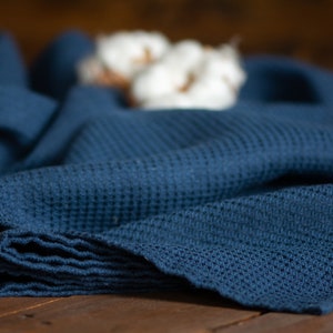 Waffle Linen Bath Towel in Blue, Natural Organic Linen Towel, Sauna Beach Towel, Softened Linen Towel For Bath, One Size 123 cm x 57 cm