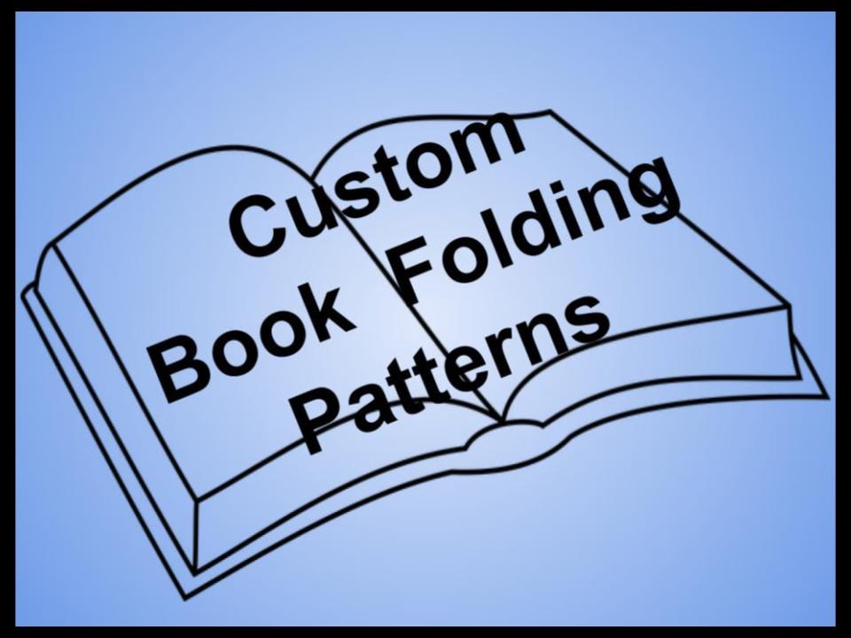 Custom book folding pattern, fold a book, cut and fold, mark and fold, DIY, names, logos, sports teams, dates, gift, origami
