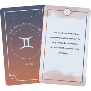 Gemini Affirmations Oracle Card Deck, indie astrology divination birthday gift for best friend, zodiac meditation messages for her image 2