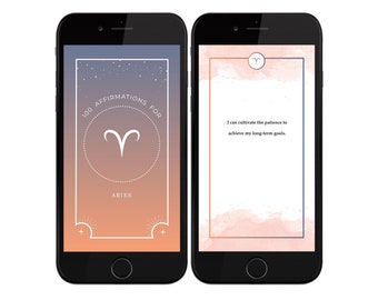 Aries Digital Affirmations Oracle Cards, indie astrology divination birthday gift for best friend, zodiac meditation messages for her