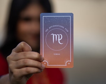 Virgo Affirmations Oracle Card Deck, indie astrology divination birthday gift for best friend, zodiac meditation messages for her