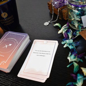 Sagittarius Affirmations Oracle Card Deck, indie astrology divination birthday gift for best friend, zodiac meditation messages for her