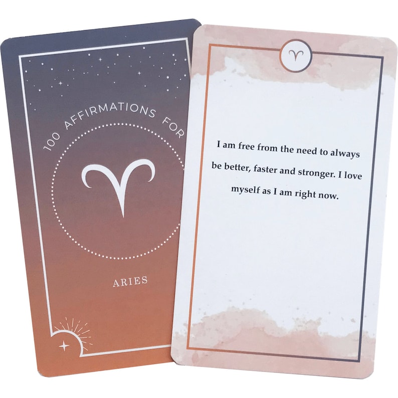 Aries Affirmations Oracle Card Deck, indie astrology divination birthday gift for best friend, zodiac meditation messages for her image 2