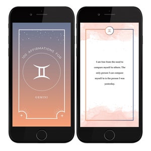 Gemini Digital Affirmations Oracle Cards, indie astrology divination birthday gift for best friend, zodiac meditation messages for her image 1