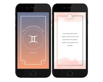 Gemini Digital Affirmations Oracle Cards, indie astrology divination birthday gift for best friend, zodiac meditation messages for her