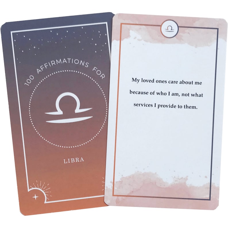 Libra Affirmations Oracle Card Deck, indie astrology divination birthday gift for best friend, zodiac meditation messages for her image 2