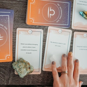 Libra Affirmations Oracle Card Deck, indie astrology divination birthday gift for best friend, zodiac meditation messages for her