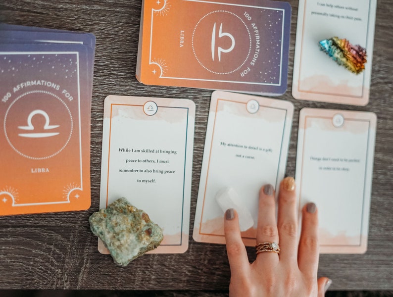 Libra Affirmations Oracle Card Deck, indie astrology divination birthday gift for best friend, zodiac meditation messages for her image 1