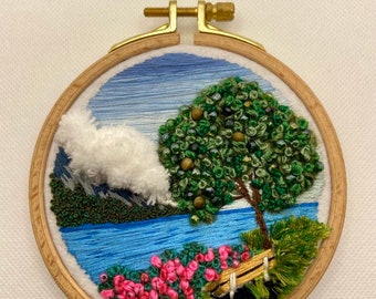 Stickdatei Küstenlandschaft | Handgemachte fertige Stickerei | Natur | Wandbehang | Dekoration Geschenk | Kunst | Muttertagsgeschenk