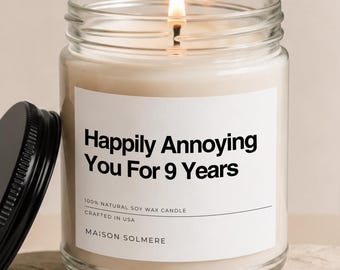 9th Anniversary Gift Candle, Ninth Anniversary Gift for Him, 9 Years Anniversary Wedding Gift for Husband, Hand-Poured Soy Wax Candle