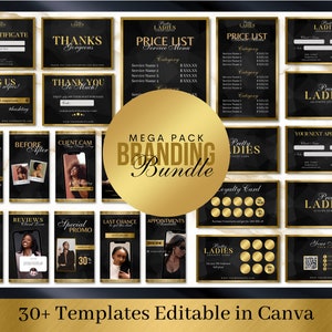 DIY Branding Bundle für Hair Stylist, Nail Tech, Lash Tech, Makeup Artist - Schwarz und Gold Social Media Flyer, Instagram Stories und mehr