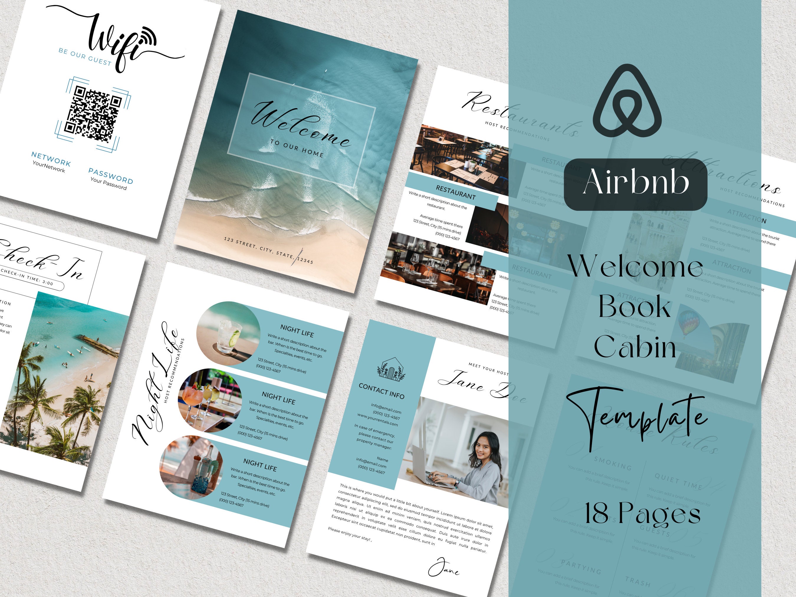 Beach Welcome Book Template for Airbnb, VRBO, or Any Vacation Rental House Editable in Canva