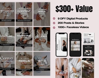 DFY MRR Products, 1000 Faceless Videos, 200 IG Posts Stories, Faceless Digital Marketing, for Women, Master Resell Rights