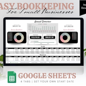 Small Business Bookkeeping Spreadsheet - Income, Expense and Profit Tracker in Google Sheets