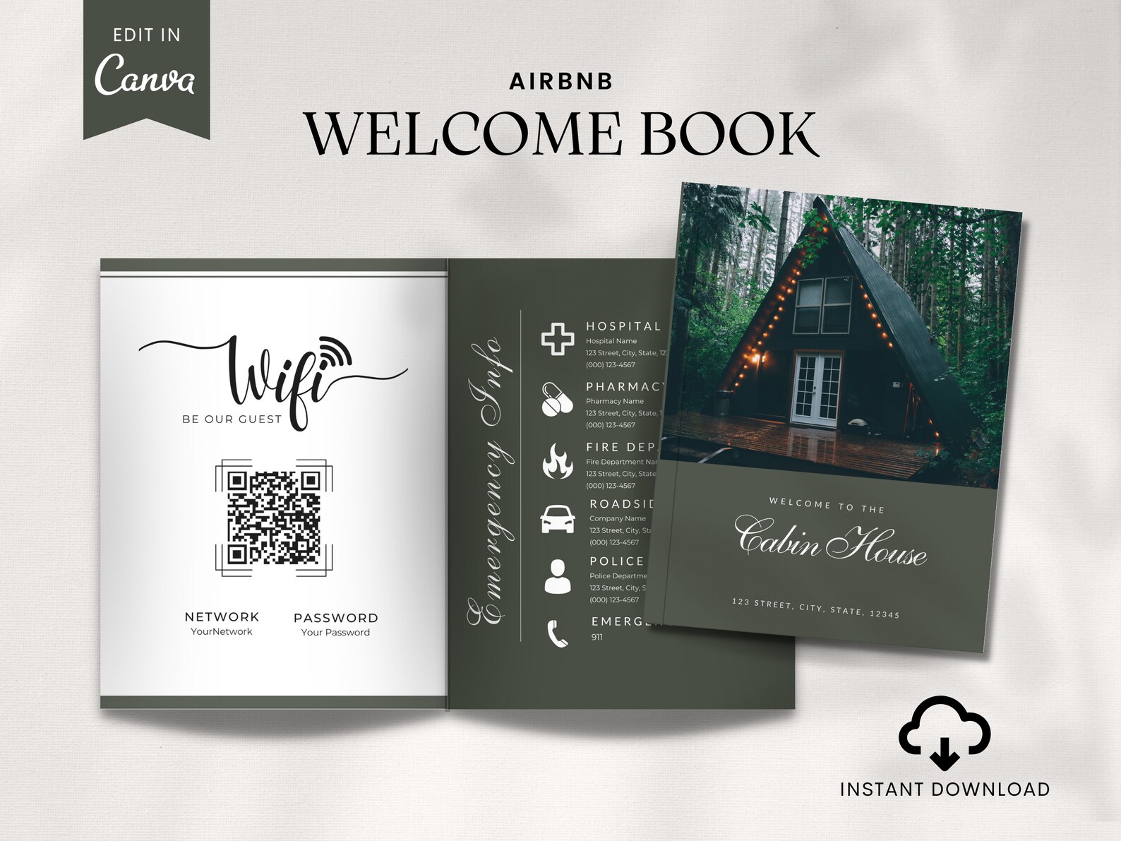 Airbnb Welcome Book Template Cabin Canva - Airbnb and VRBO Host Book ...