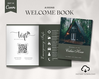 Airbnb Welcome Book Template Cabin Canva - Airbnb and VRBO Host Book - Vacation Rental Welcome Book - Airbnb House Manual - Canva Template